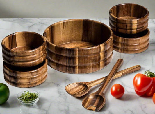Large Salad Bowl with Servers and 4 Individuals - 330B7